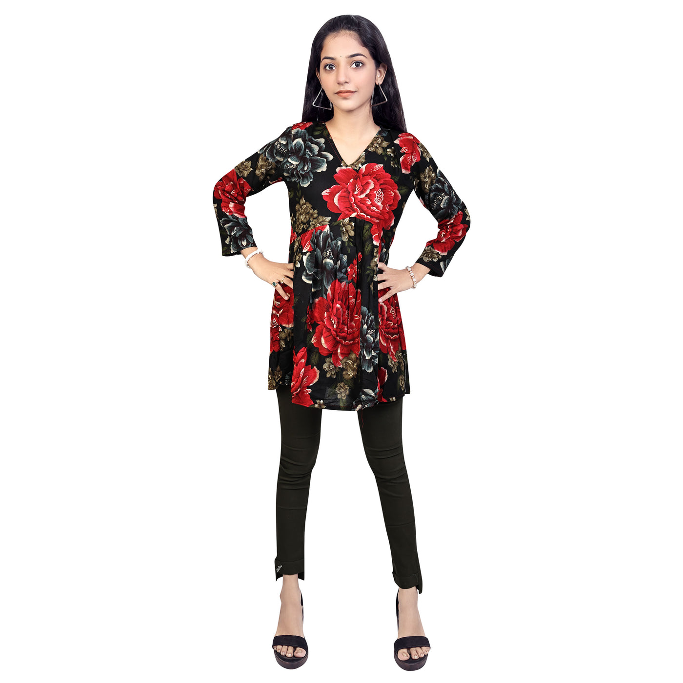 Floral Print Short Kurti for Women & Girls | Stylish Casual Wear Tunic Top