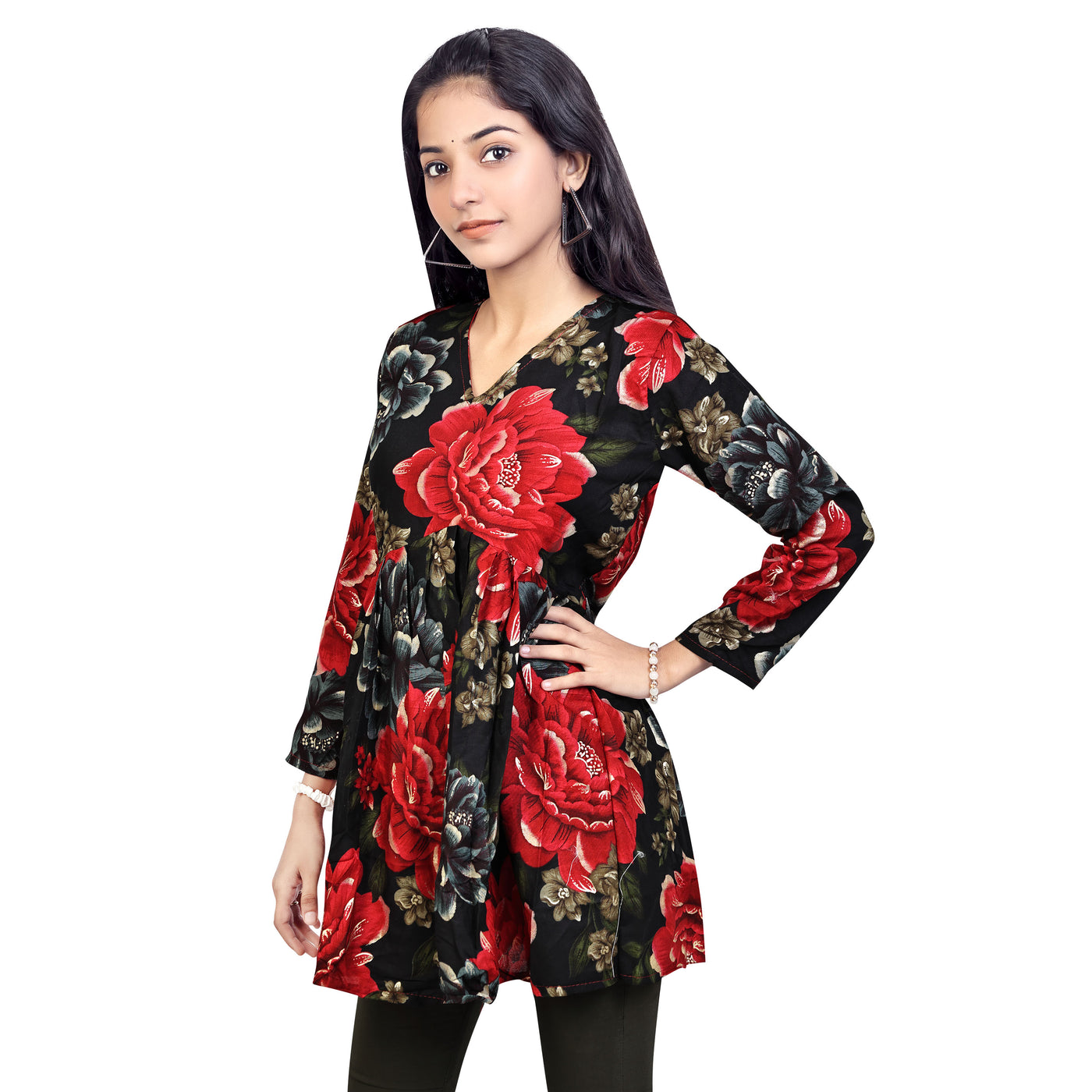 Floral Print Short Kurti for Women & Girls | Stylish Casual Wear Tunic Top