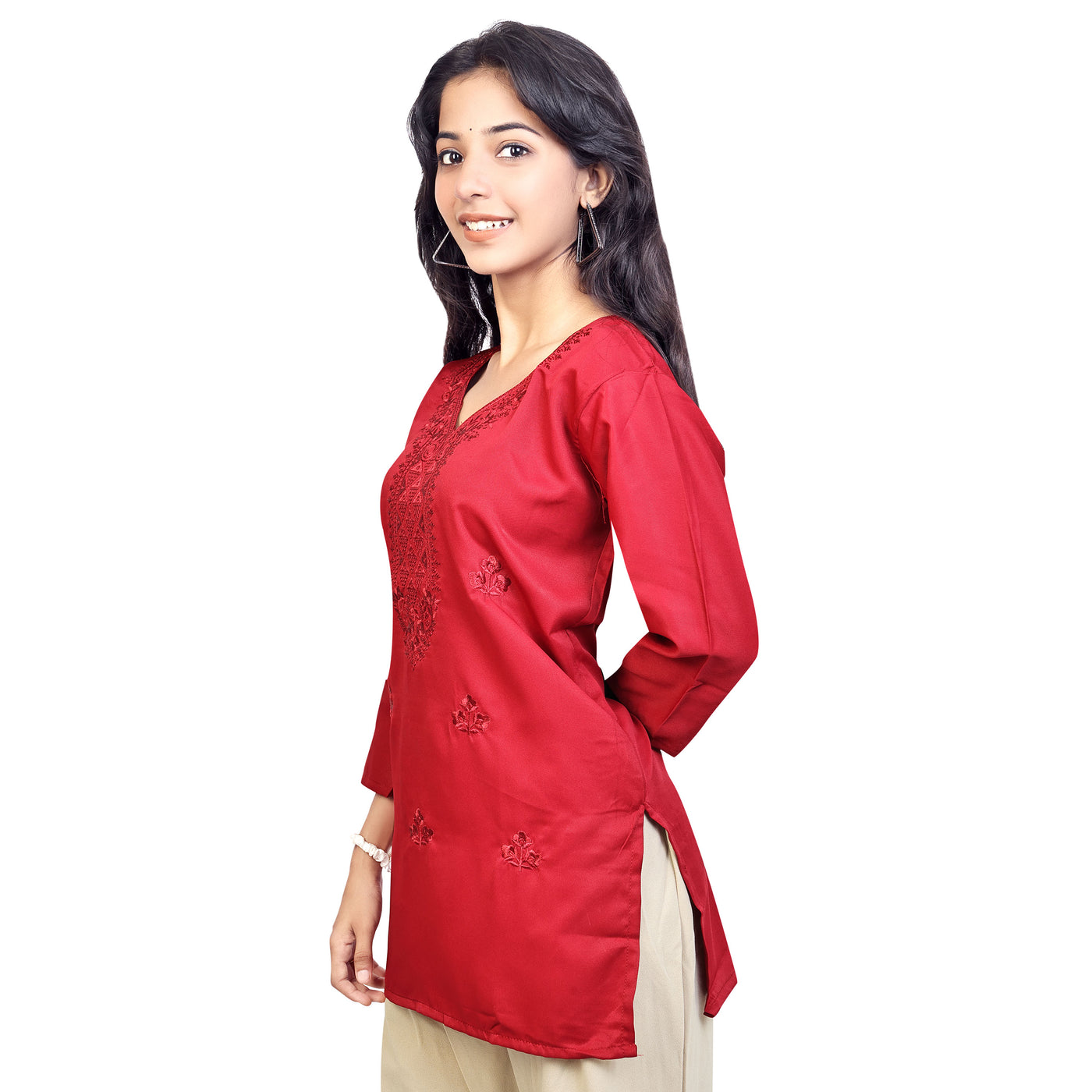 Trendy Red Embroidered Rayon Short Kurti for Women | Stylish Party & Casual Wear Top