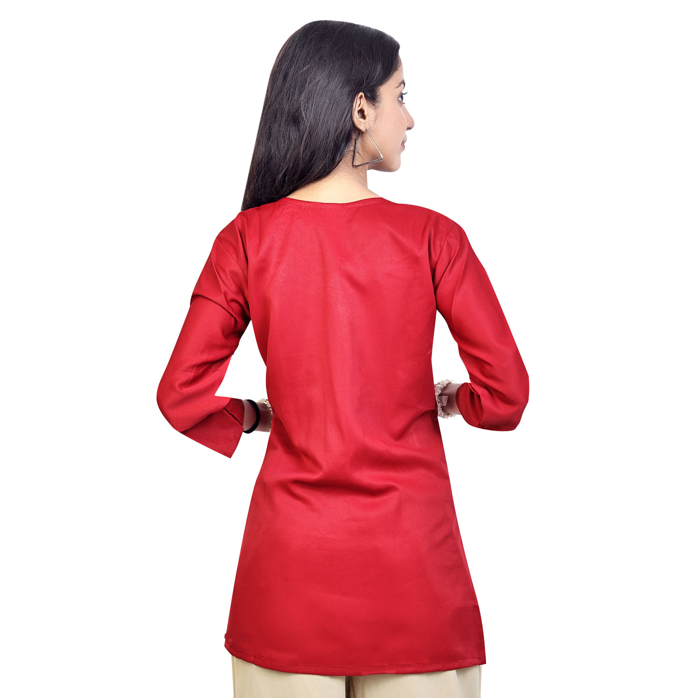 Trendy Red Embroidered Rayon Short Kurti for Women | Stylish Party & Casual Wear Top