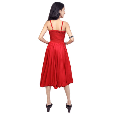 Girls Stylish Red A line Midi Dress Sleeveless Party Wear Dress For Girls
