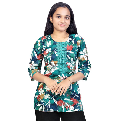 Trendy Floral Printed Short Kurti for Women & Girls – Casual & Ethnic Wear