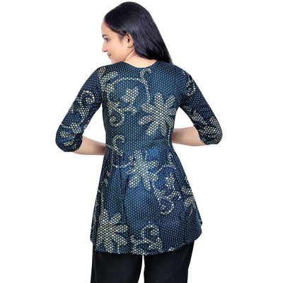 Angry Girls Navy Blue Printed Rayon V-Neck Short Kurti for girl's & woman