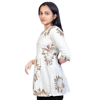 Embroidered Floral Short Kurti for Women & Girls | Elegant Casual Tunic Top