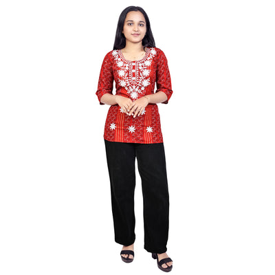 Girls Cotton Embroidred Stylish Floral Design Casual & Festive Wear Top For Girls & ladies