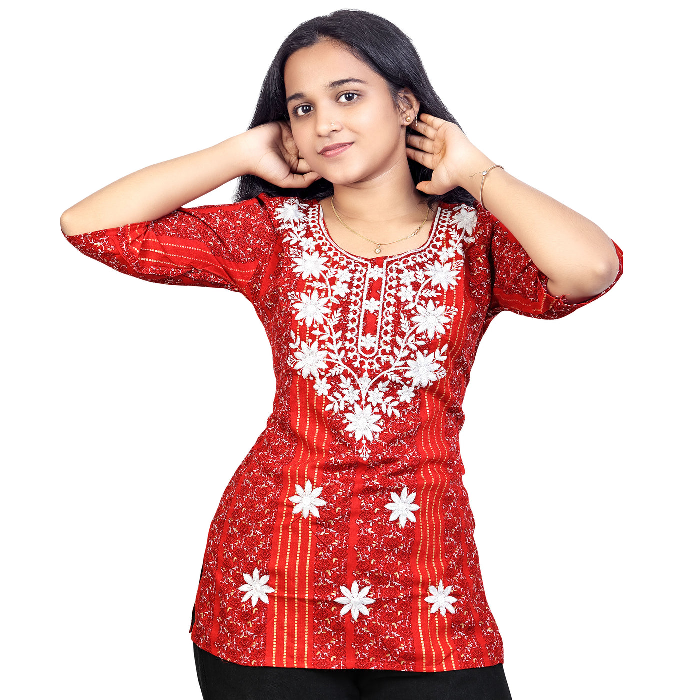 Girls Cotton Embroidred Stylish Floral Design Casual & Festive Wear Top For Girls & ladies