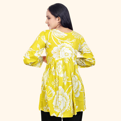 Floral Printed Cotton Short Kurti for Women – Casual & Office Wear
