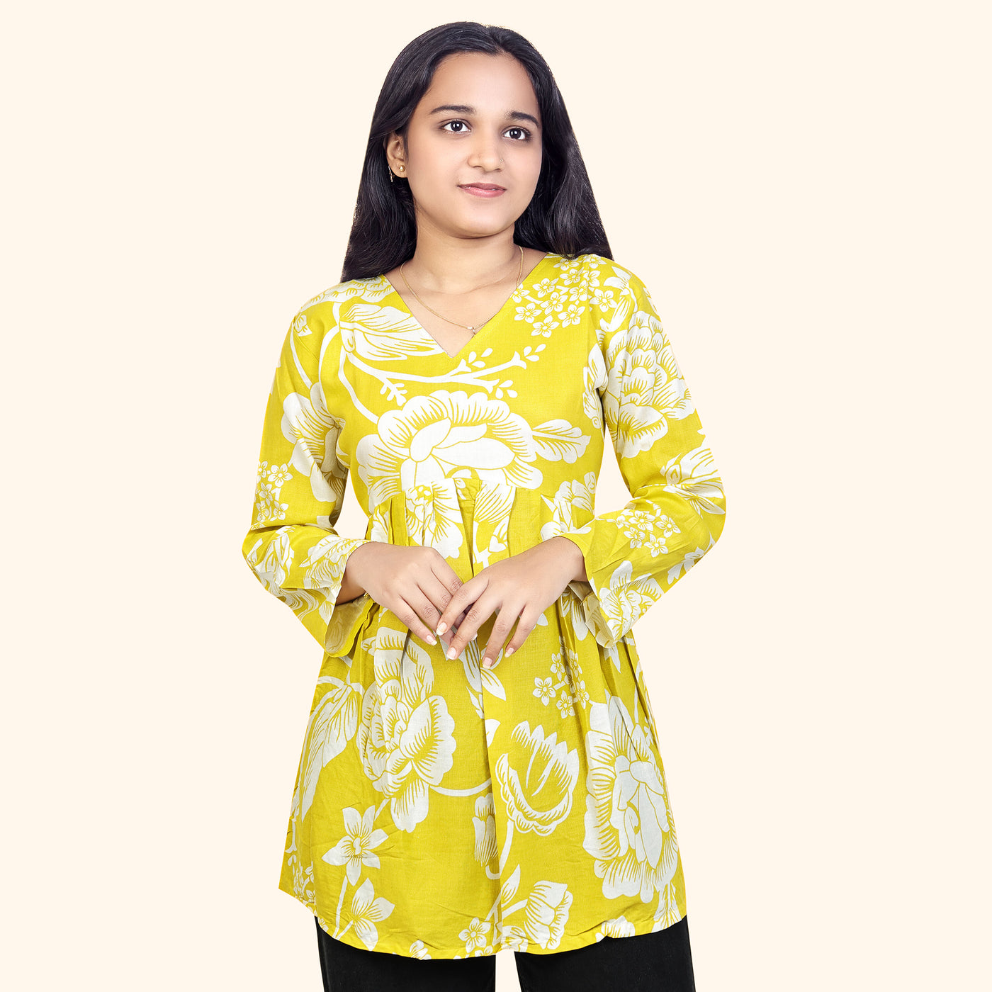 Floral Printed Cotton Short Kurti for Women – Casual & Office Wear
