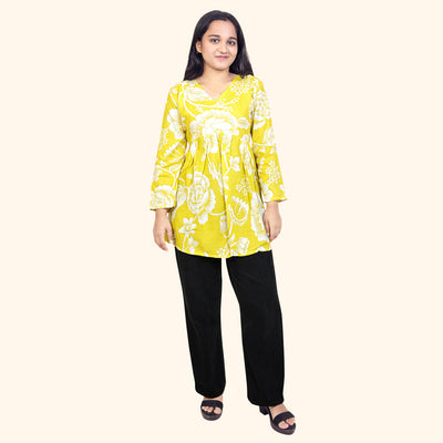 Floral Printed Cotton Short Kurti for Women – Casual & Office Wear