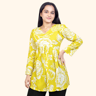 Floral Printed Cotton Short Kurti for Women – Casual & Office Wear