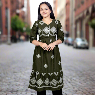 Women’s Brown Printed Cotton Kurti – Ethnic Wear for Casual & Party