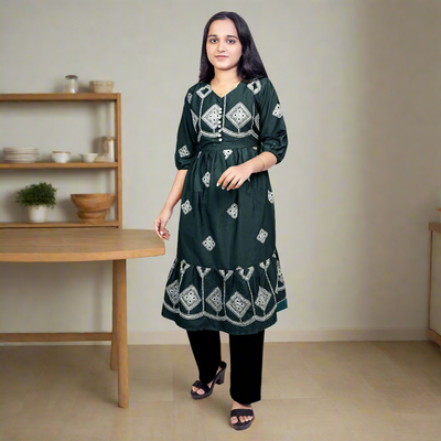 Women’s Brown Printed Cotton Kurti – Ethnic Wear for Casual & Party