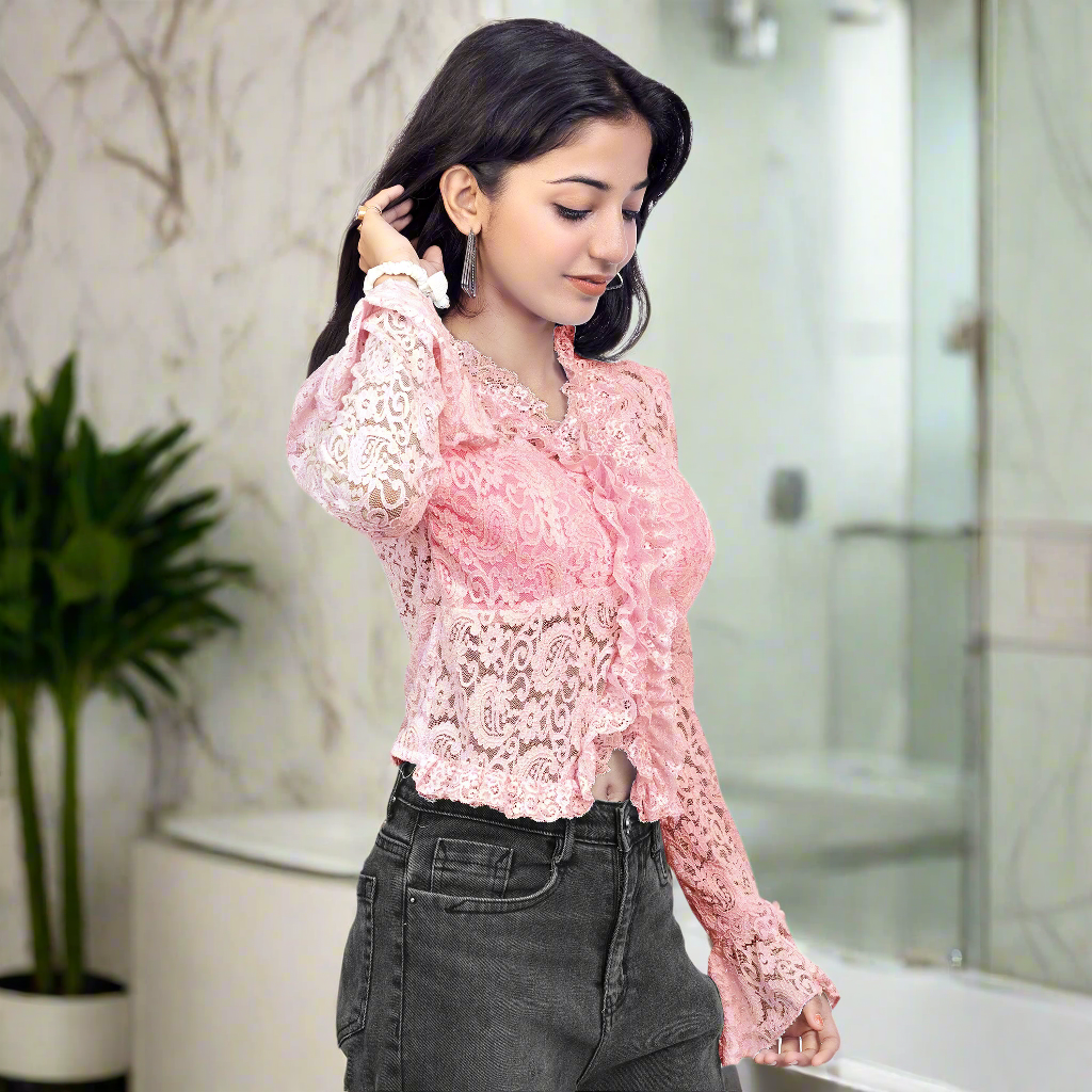 Elegant Lace Ruffle Party Wear Top for Women & Girls