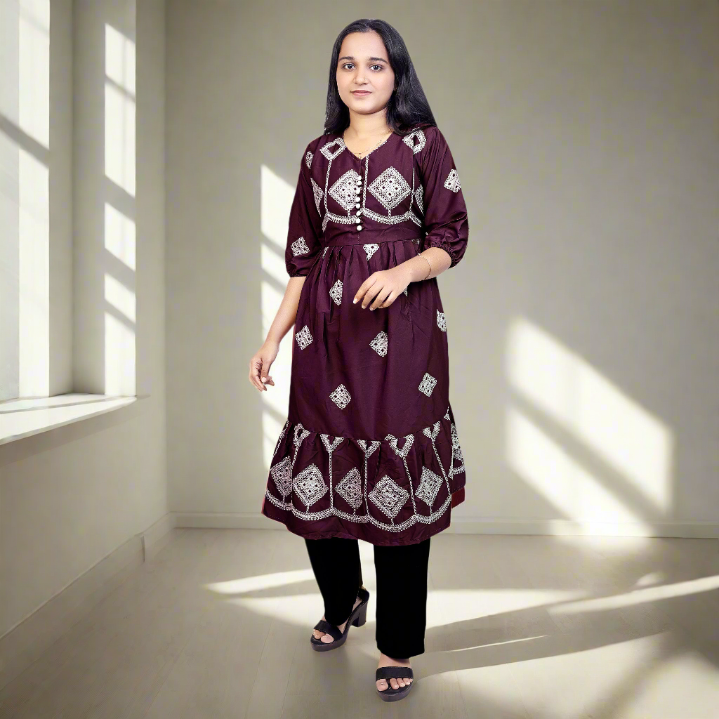 Women’s Brown Printed Cotton Kurti – Ethnic Wear for Casual & Party