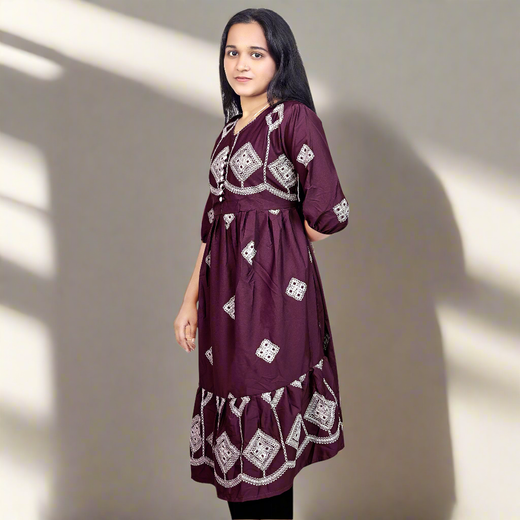 Women’s Brown Printed Cotton Kurti – Ethnic Wear for Casual & Party