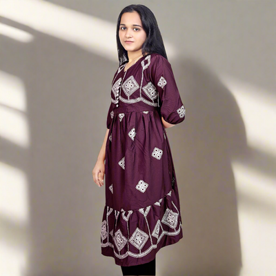 Women’s Brown Printed Cotton Kurti – Ethnic Wear for Casual & Party