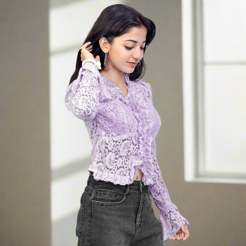 Elegant Lace Ruffle Party Wear Top for Women & Girls