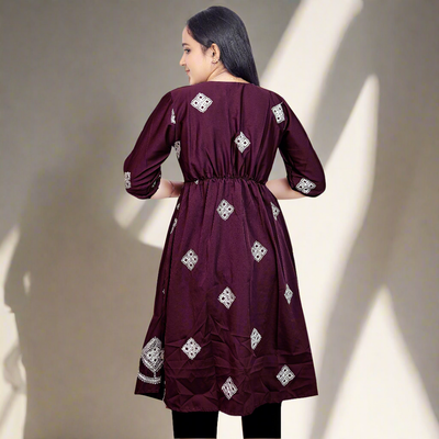 Women’s Brown Printed Cotton Kurti – Ethnic Wear for Casual & Party