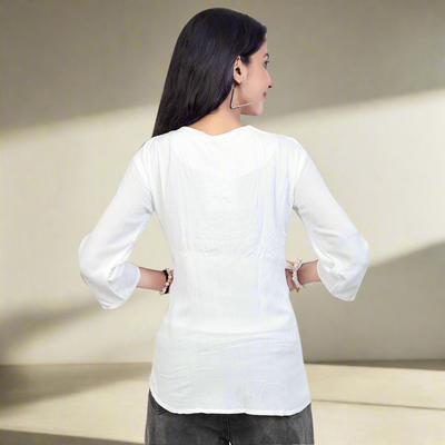 Embroidered White Short Kurti for Women & Girls | Stylish Casual Ethnic Top
