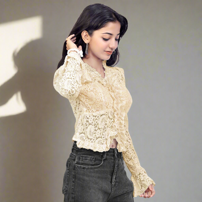 Elegant Lace Ruffle Party Wear Top for Women & Girls