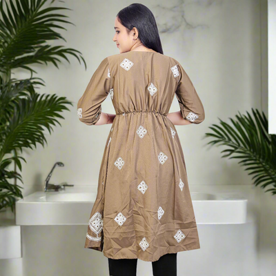Women’s Brown Printed Cotton Kurti – Ethnic Wear for Casual & Party
