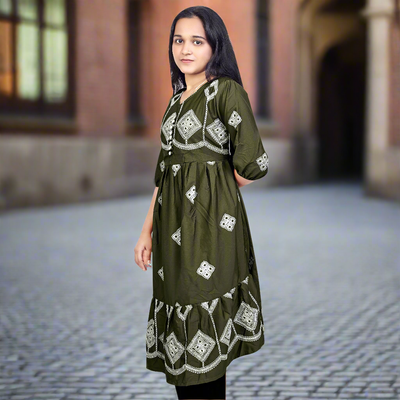 Women’s Brown Printed Cotton Kurti – Ethnic Wear for Casual & Party