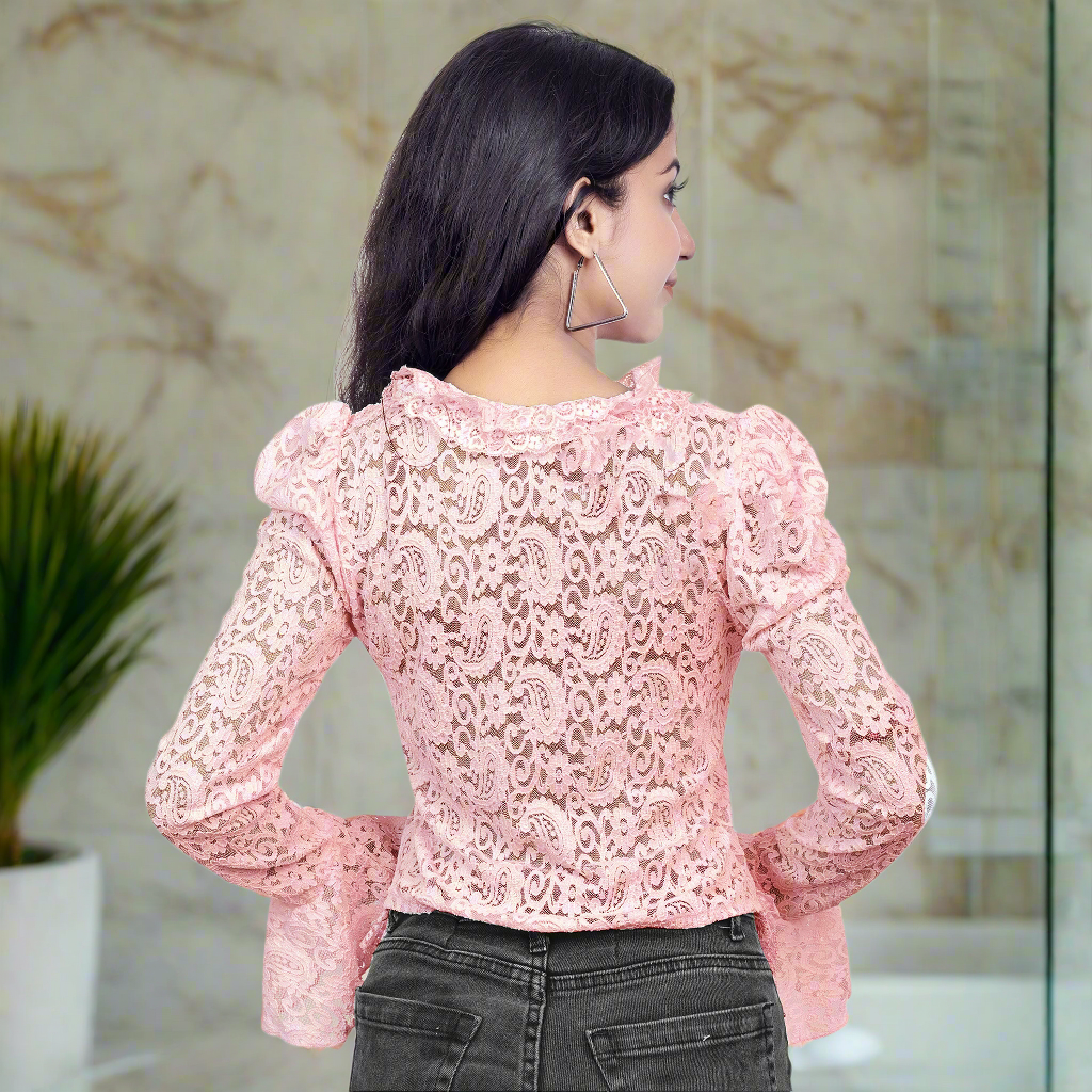 Elegant Lace Ruffle Party Wear Top for Women & Girls