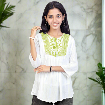 Embroidered White Short Kurti for Women & Girls | Stylish Casual Ethnic Top