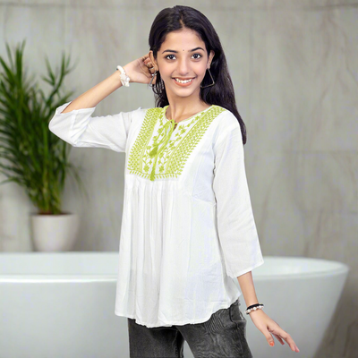 Embroidered White Short Kurti for Women & Girls | Stylish Casual Ethnic Top