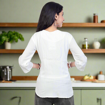 Embroidered White Short Kurti for Women & Girls | Stylish Casual Ethnic Top