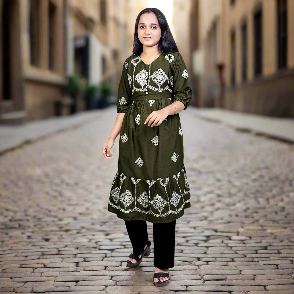 Women’s Brown Printed Cotton Kurti – Ethnic Wear for Casual & Party