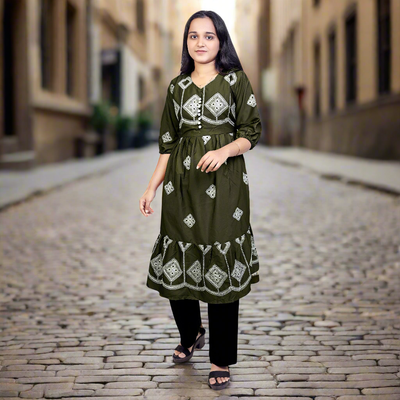 Women’s Brown Printed Cotton Kurti – Ethnic Wear for Casual & Party