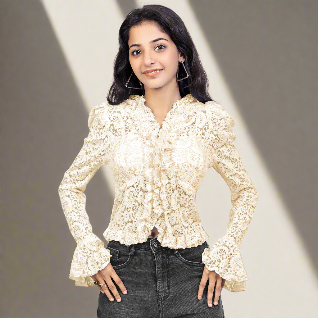 Elegant Lace Ruffle Party Wear Top for Women & Girls