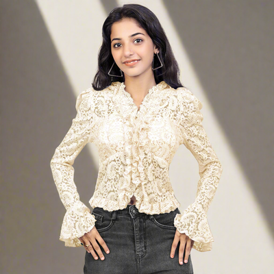Elegant Lace Ruffle Party Wear Top for Women & Girls
