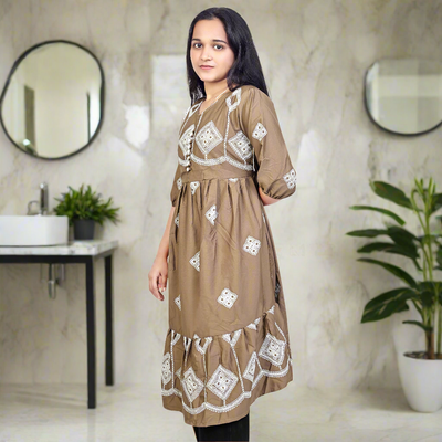 Women’s Brown Printed Cotton Kurti – Ethnic Wear for Casual & Party