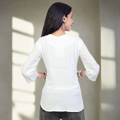Embroidered White Short Kurti for Women & Girls | Stylish Casual Ethnic Top