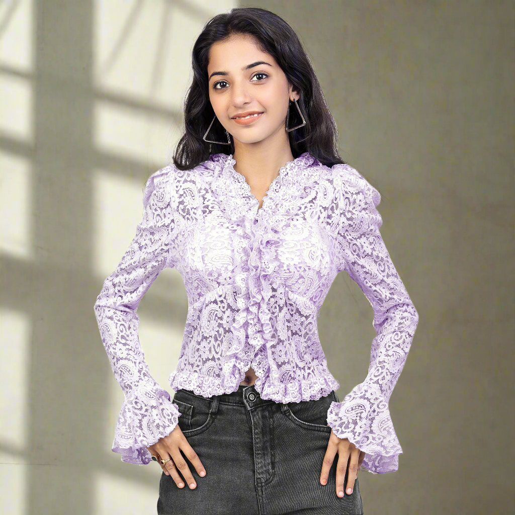 Elegant Lace Ruffle Party Wear Top for Women & Girls