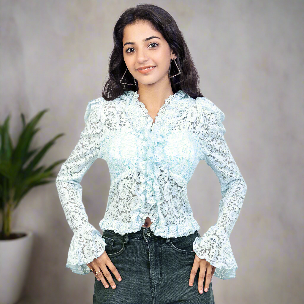 Elegant Lace Ruffle Party Wear Top for Women & Girls