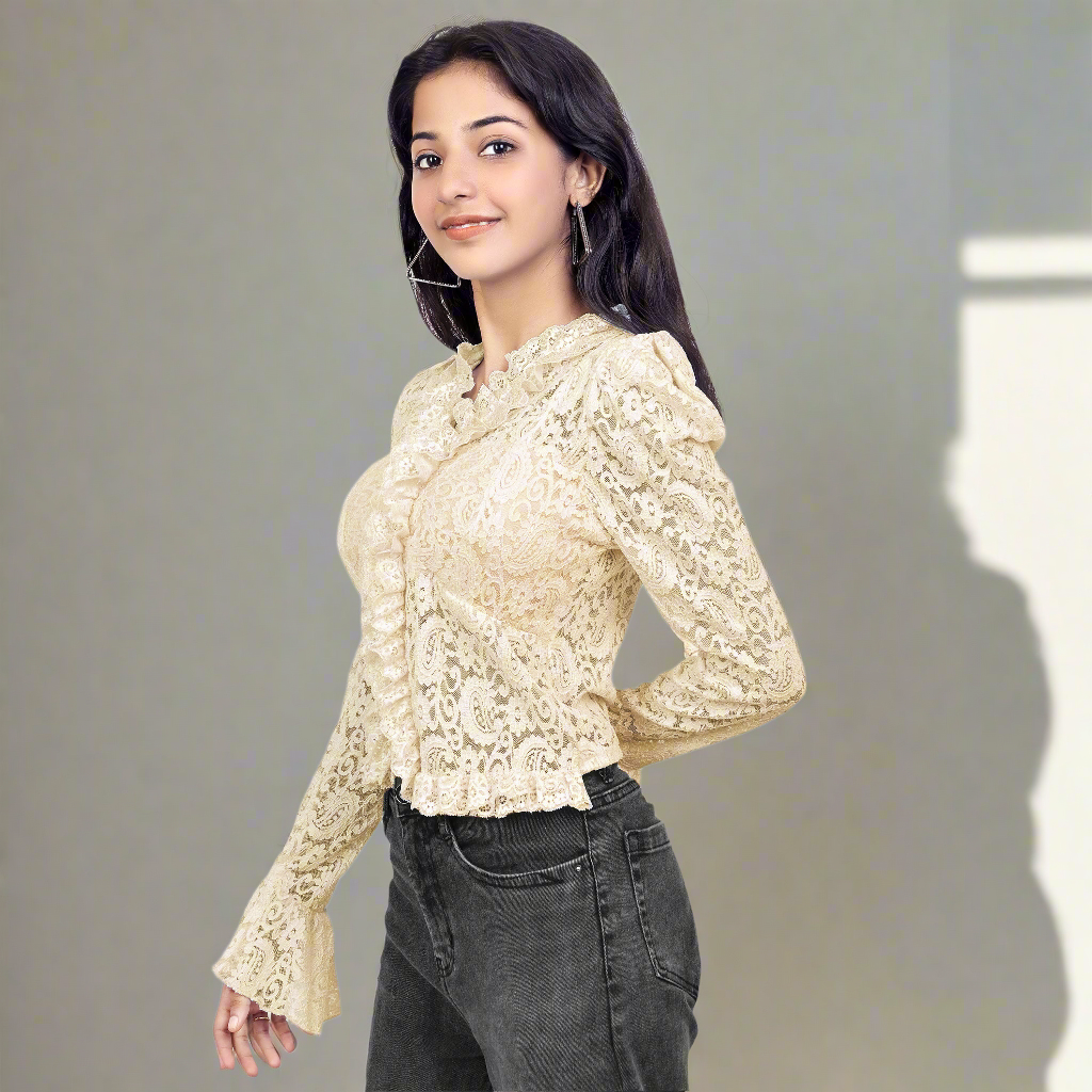 Elegant Lace Ruffle Party Wear Top for Women & Girls