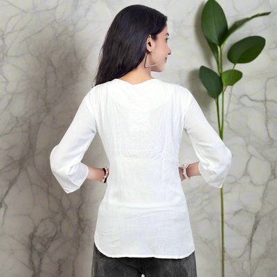 Embroidered White Short Kurti for Women & Girls | Stylish Casual Ethnic Top