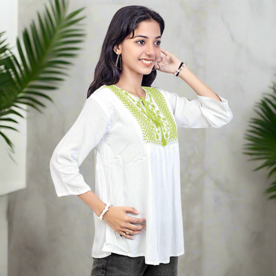 Embroidered White Short Kurti for Women & Girls | Stylish Casual Ethnic Top
