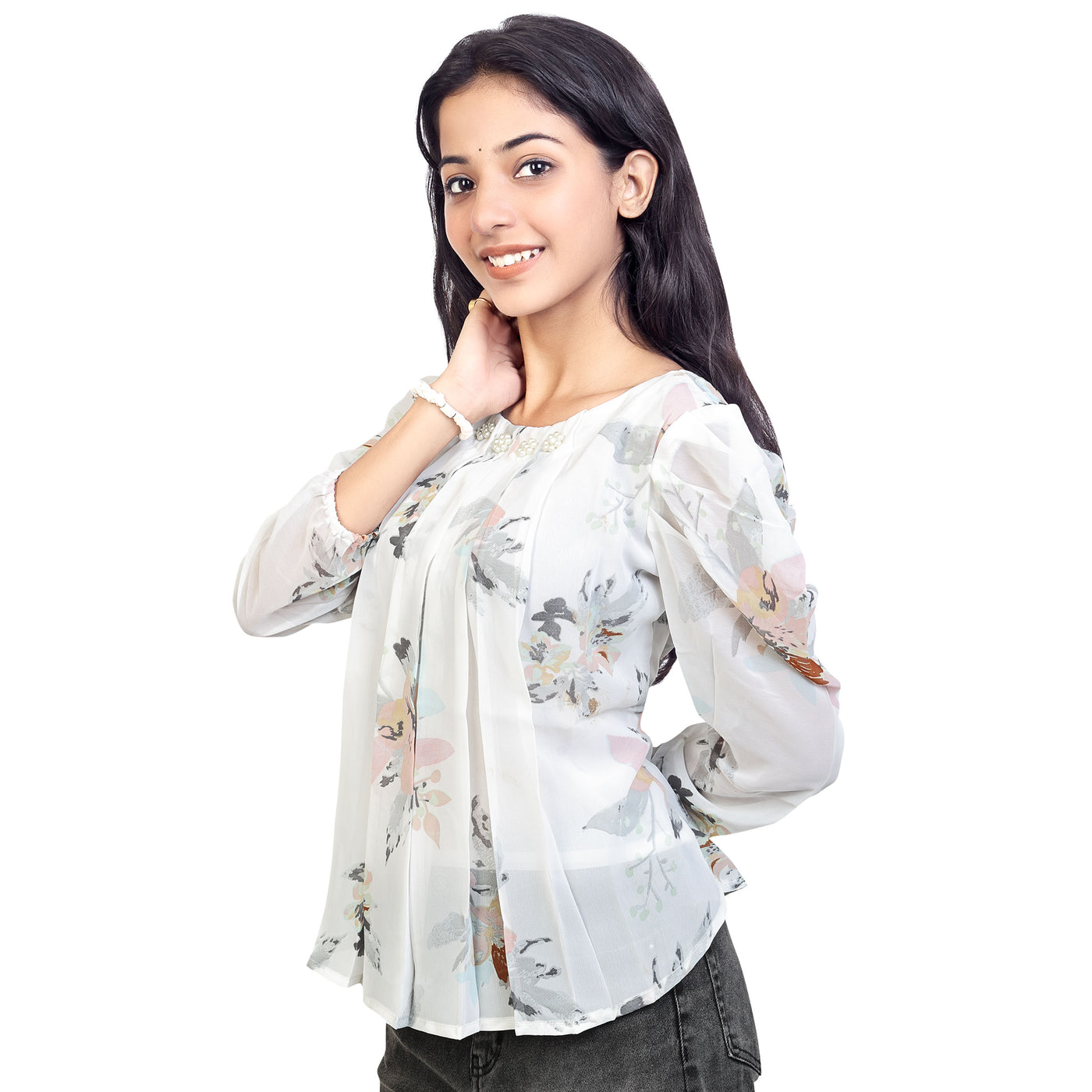 Stylish Floral Print Georgette Short Kurti Top for Girls & Women – Casual & Party Wear