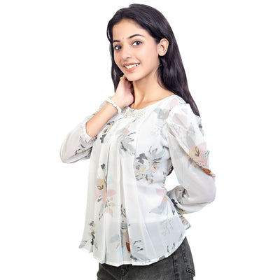 Stylish Floral Print Georgette Short Kurti Top for Girls & Women – Casual & Party Wear
