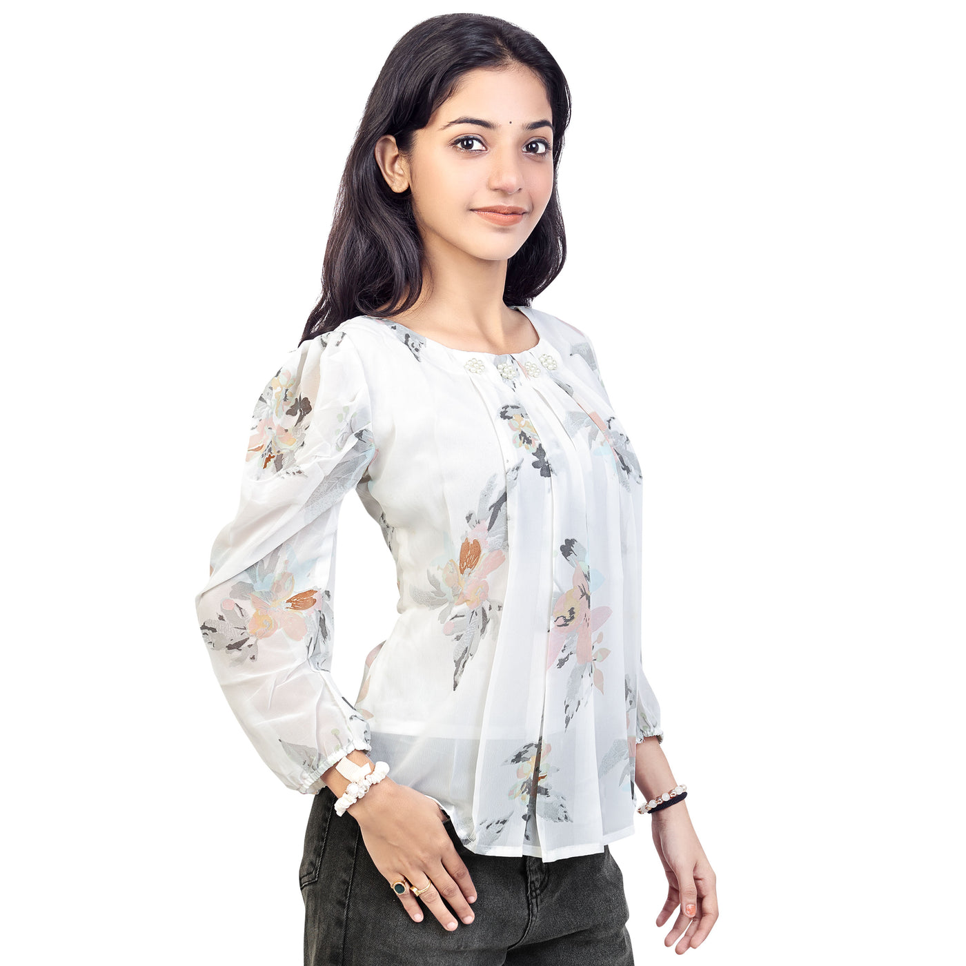 Stylish Floral Print Georgette Short Kurti Top for Girls & Women – Casual & Party Wear