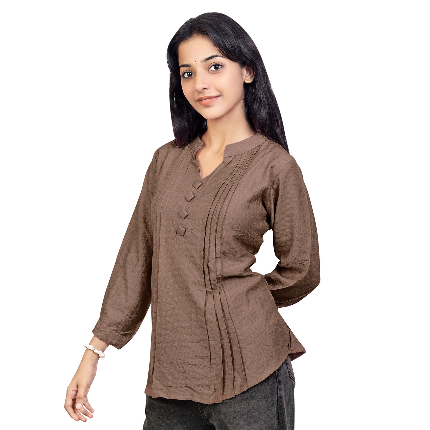 Women’s Cotton Kurti Top – Casual & Office Wear 3/4 Sleeve Pleated Tunic