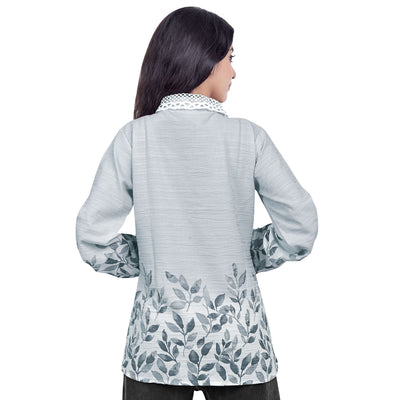 Leaf Print Collared Full Sleeve Casual Shirt for Women & Girls – Stylish Everyday & Office Wear