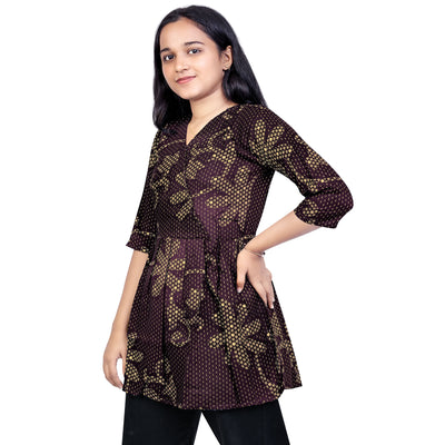 Angry Girls Navy Blue Printed Rayon V-Neck Short Kurti for girl's & woman