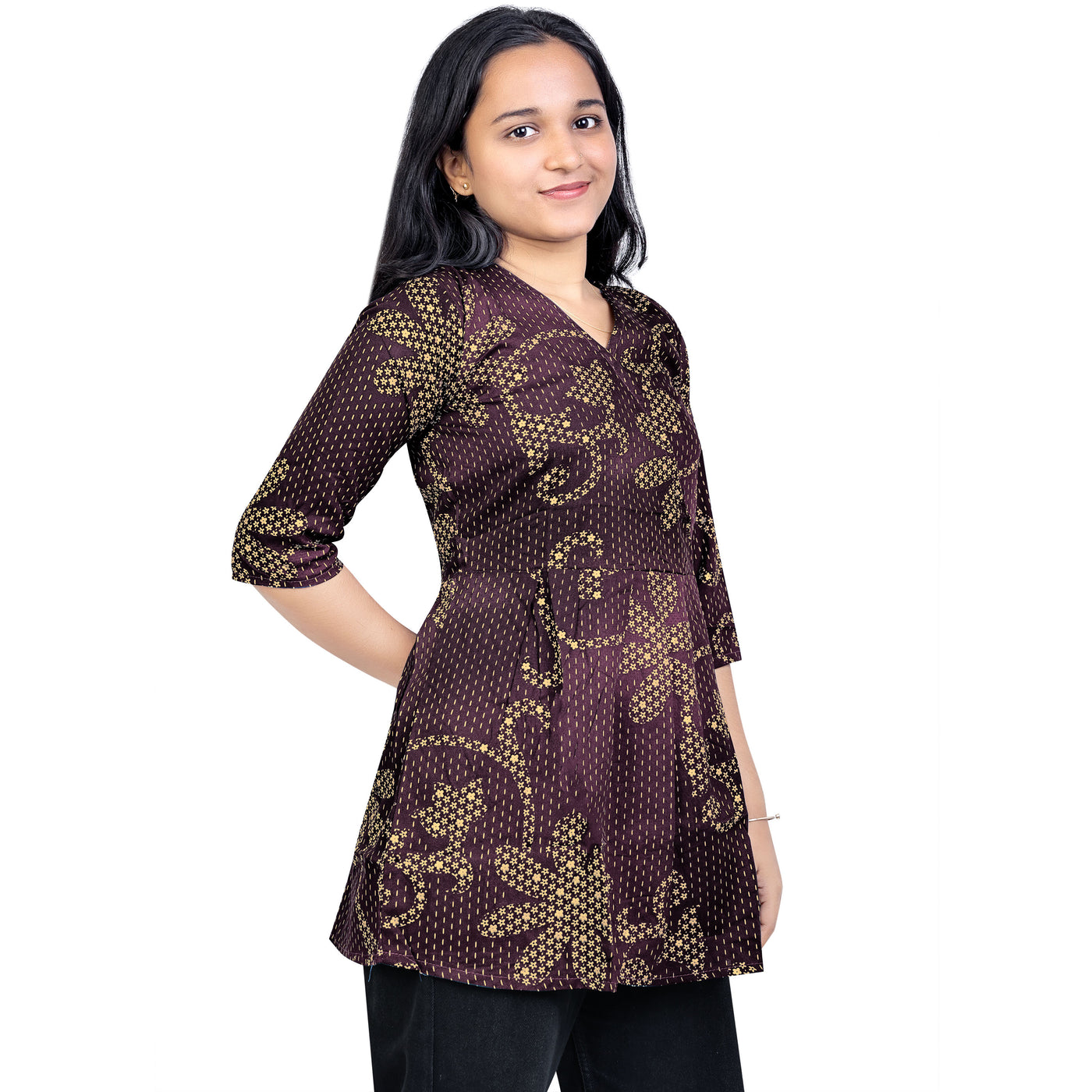 Angry Girls Navy Blue Printed Rayon V-Neck Short Kurti for girl's & woman