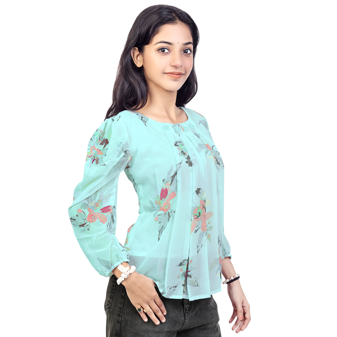Stylish Floral Print Georgette Short Kurti Top for Girls & Women – Casual & Party Wear