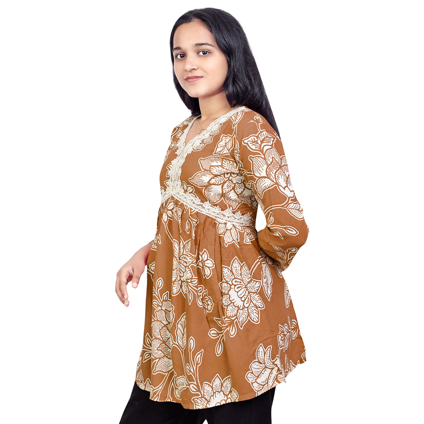 Women & Girls Short Kurti – Stylish Floral Print Cotton Tunic for Casual & Office Wear
